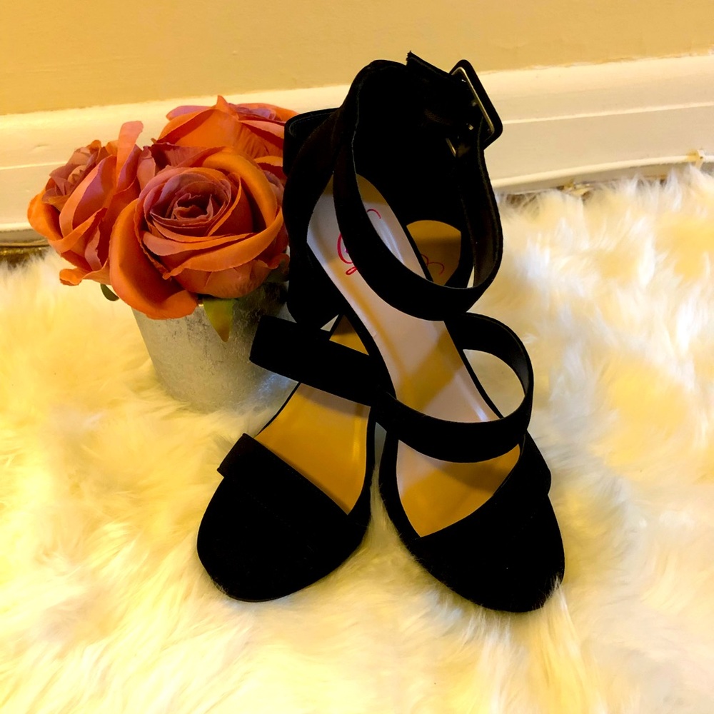 Black sued open toed heels